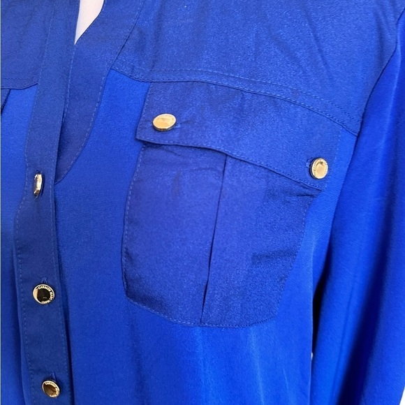 Carmen Marc Valvo Royal Blue Roll Tab Sleeve Size Large - Picture 5 of 17
